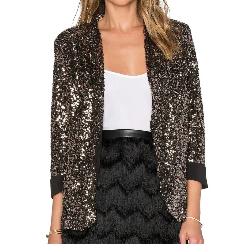 Anthropologie x Sam Edelman Gold Sequin Boyfriend Blazer
